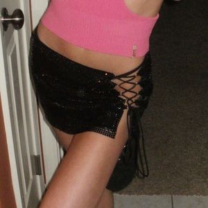 I am gia lace up sequin micro mini skirt